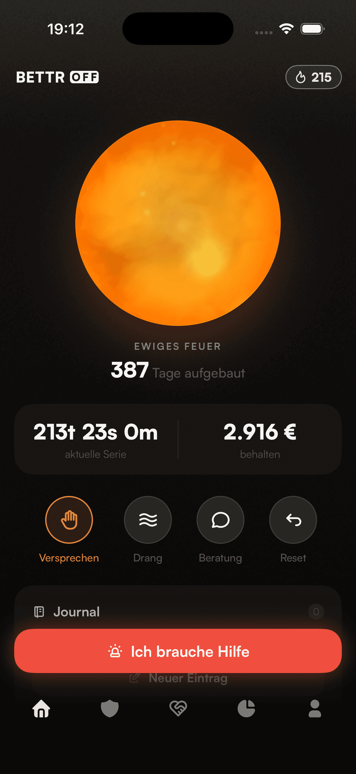 BETTR OFF App: Home mit der Flamme